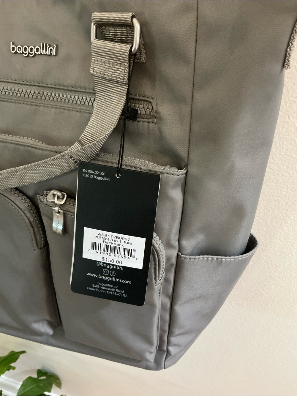 NWT Baggallini All Set 3 in 1 convertible crossbody tote backpack in silver gray - Picture 12 of 13
